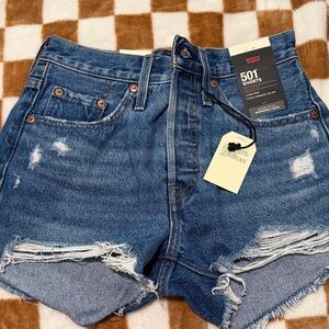Levi's Distressed 501 High-Rise Denim Shorts - Blue